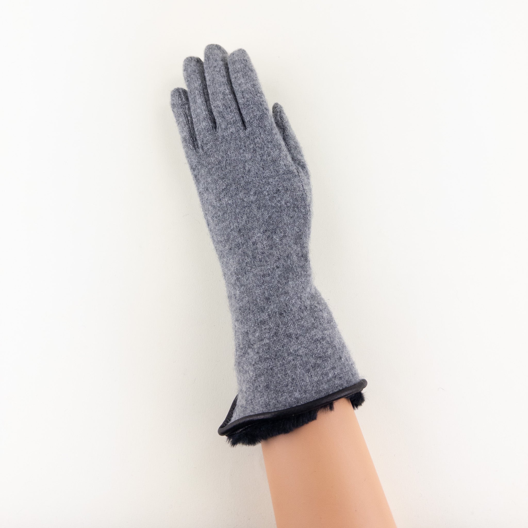 Grey L'Apero VENISSIEUX Long Texting Glove with Faux Fur Trim - Big Bag NY