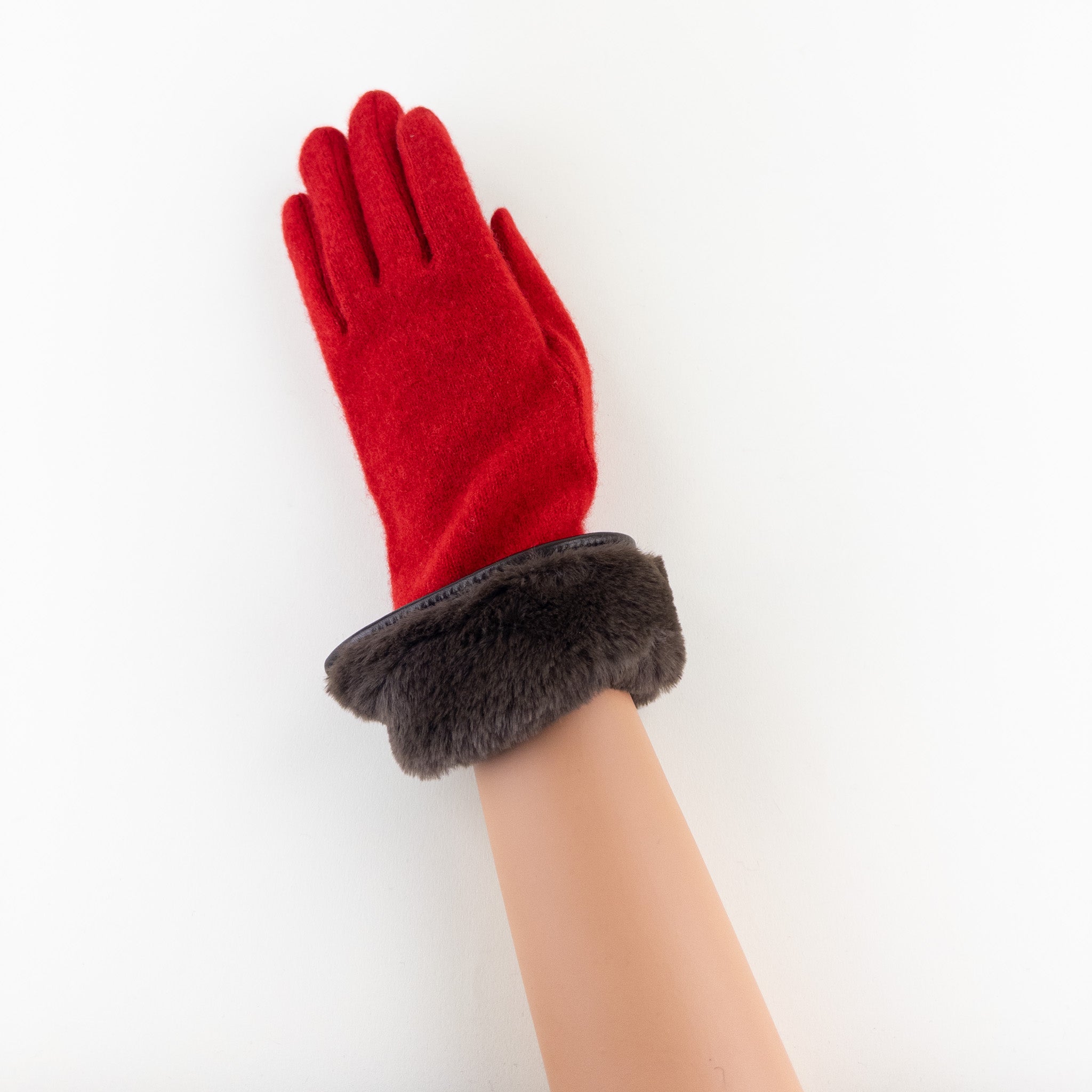 Red L'Apero VENISSIEUX Long Texting Glove with Faux Fur Trim - Big Bag NY