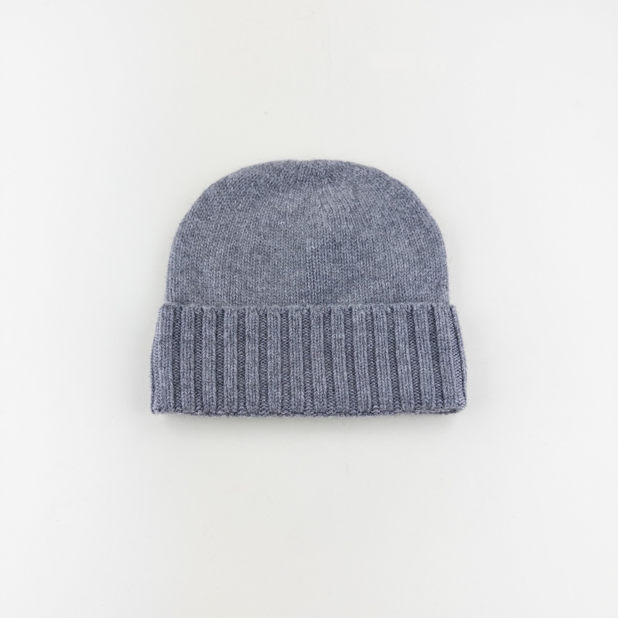 Grey Riviera Cashmere Beanie with Fold - Big Bag NY