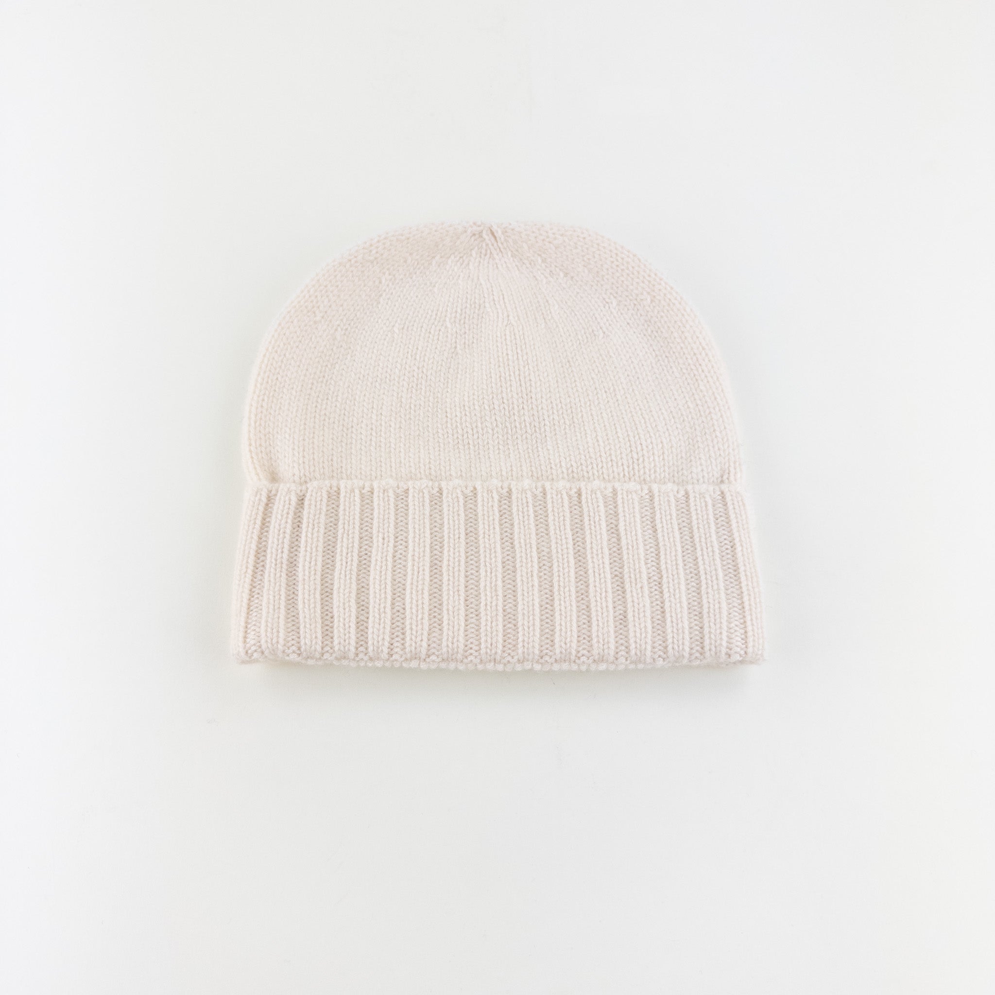 Cream Riviera Cashmere Beanie with Fold - Big Bag NY