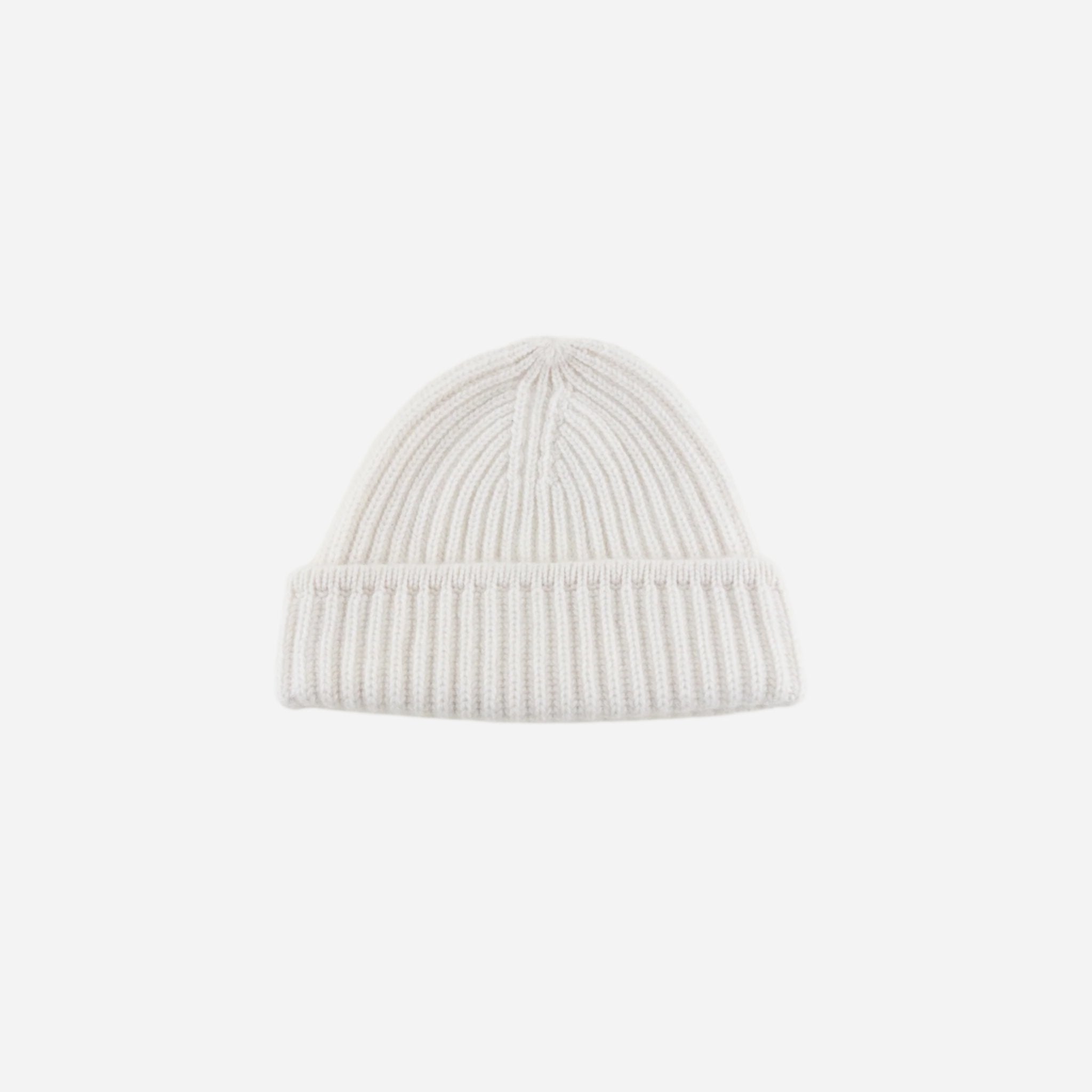 Cream Riviera Cashmere Wide Ribbed Beanie - Big Bag NY