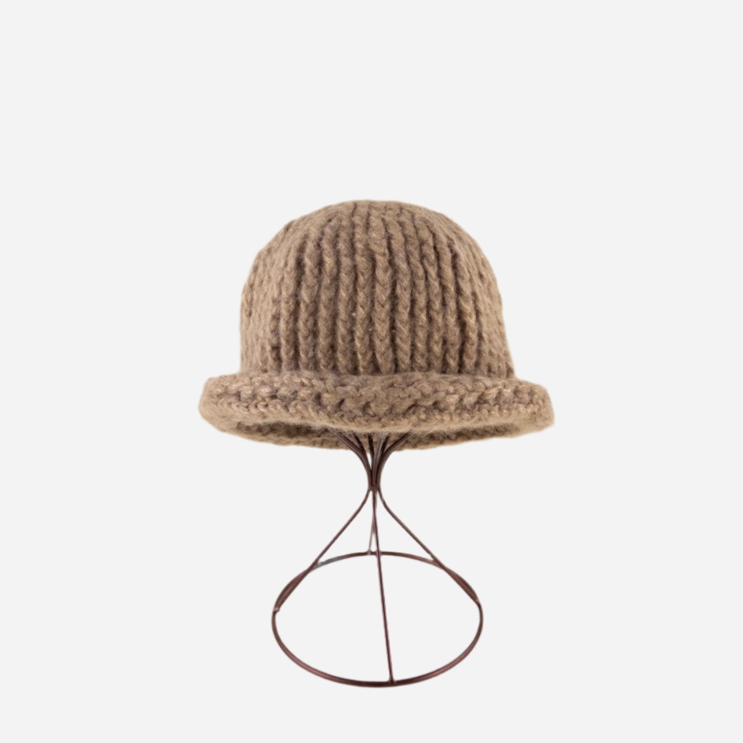 Tan Ferruccio Vecchi Metallic Beanie with Rolled Trim - Big Bag NY