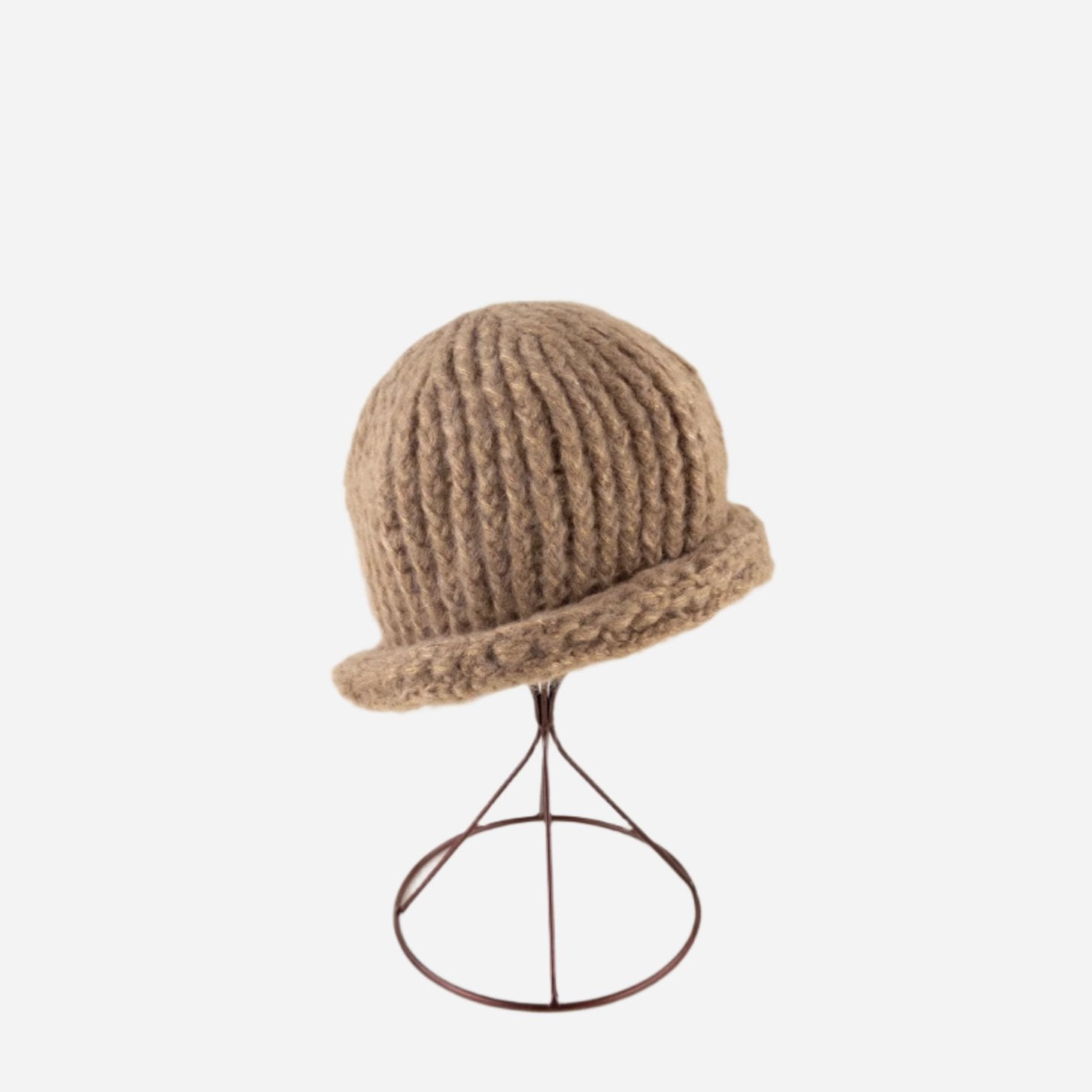 Tan Ferruccio Vecchi Metallic Beanie with Rolled Trim - Big Bag NY