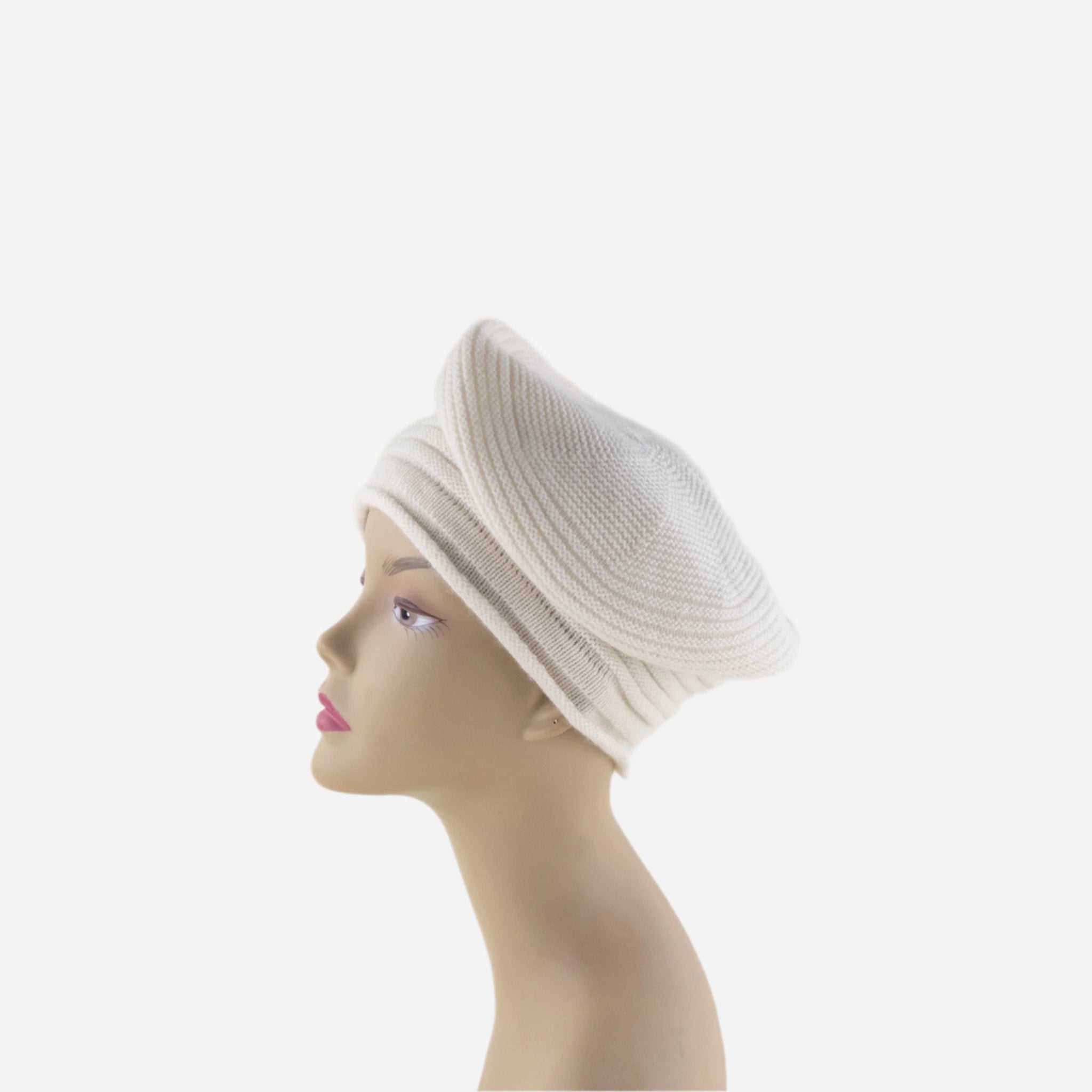 Riviera Cream Cashmere Ribbed Beret - Big Bag NY 