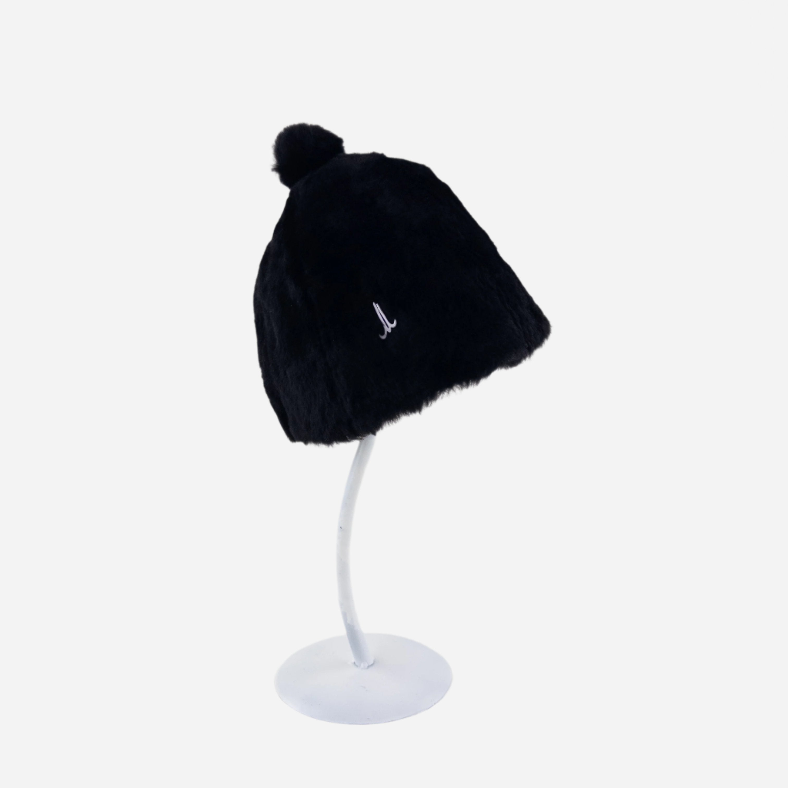 Mühlbauer Black Shearling Beanie with Pom-Pom - Big Bag NY