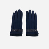 Navy Santacana Men’s Fleece Lined Gloves with Leather Detail - Big Bag NY