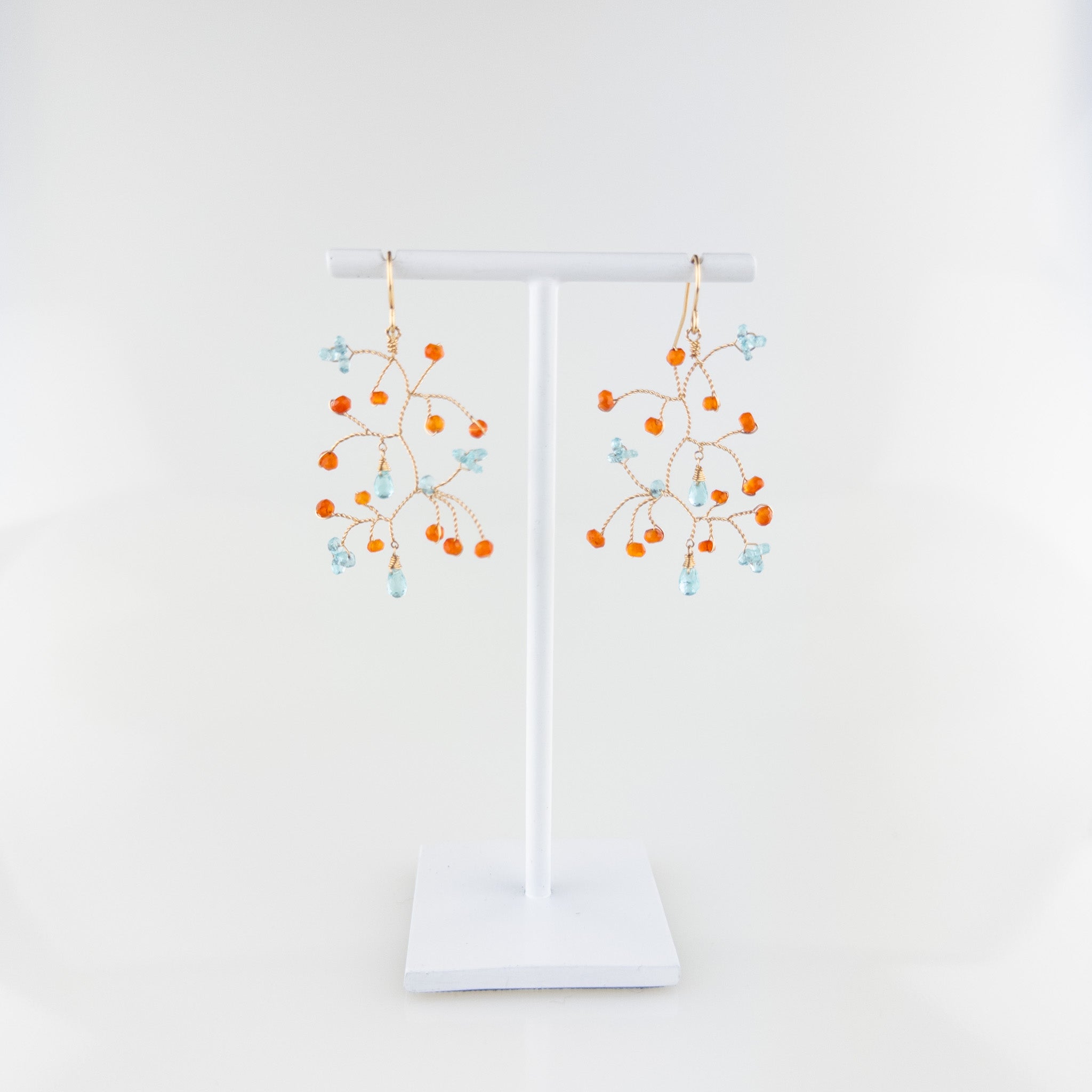 Lina's Large Aqua/Orange Branch Earrings - Big Bag NY