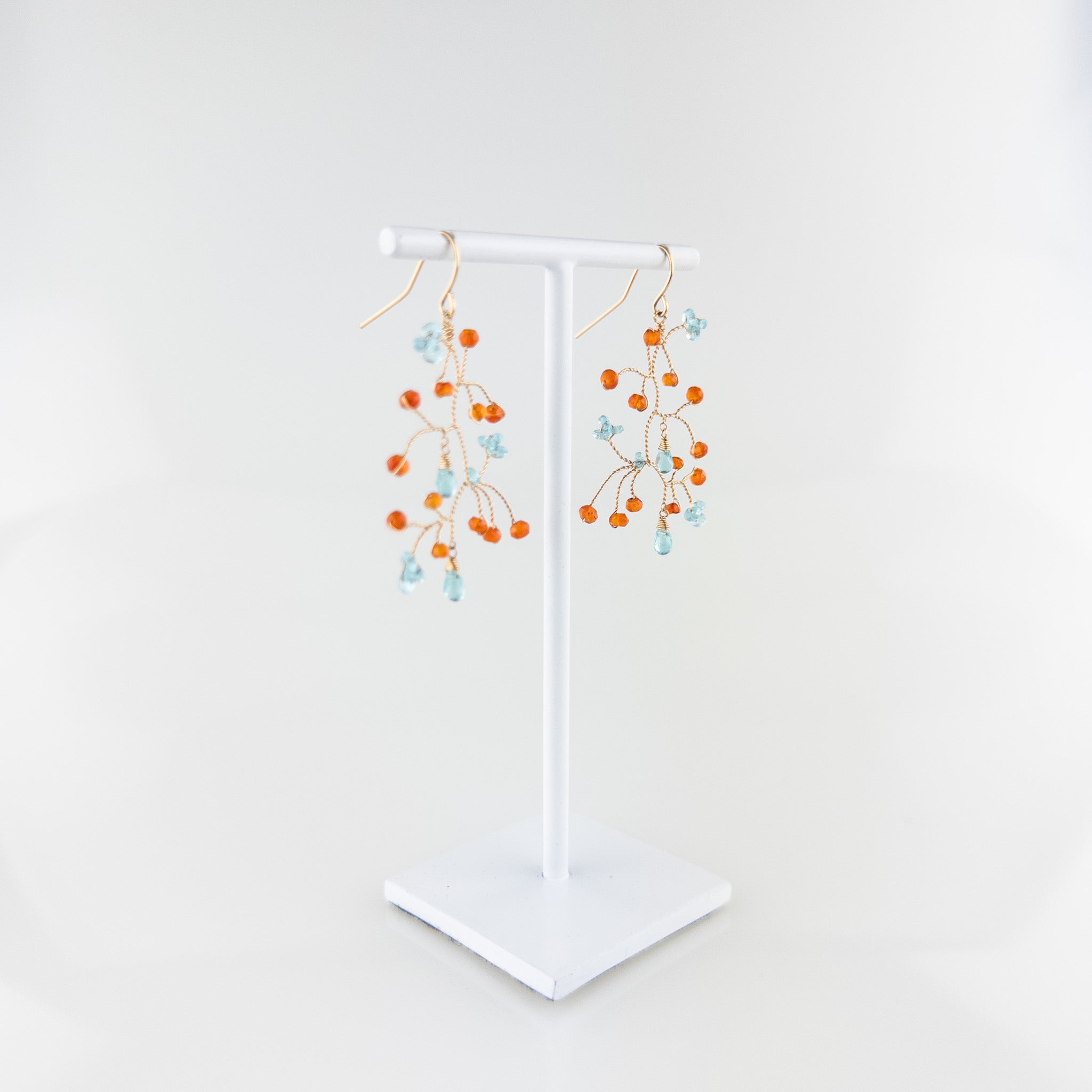 Lina's Large Aqua/Orange Branch Earrings - Big Bag NY