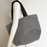 Acrylic L Bag Zipper Tote in Black and White Mesh