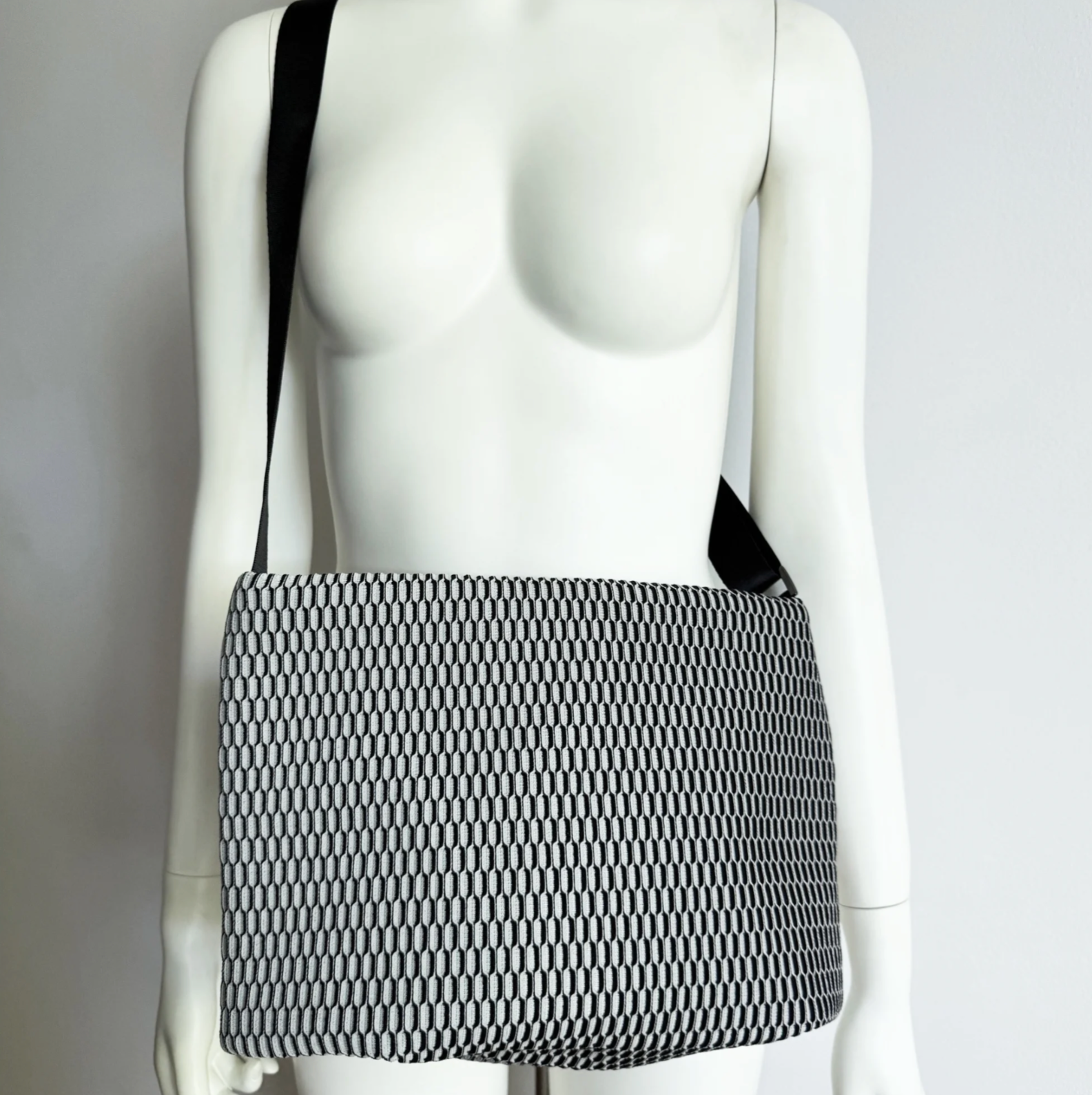 Acrylic Large Pochette DEEP in Black and White Mesh - Big Bag NY