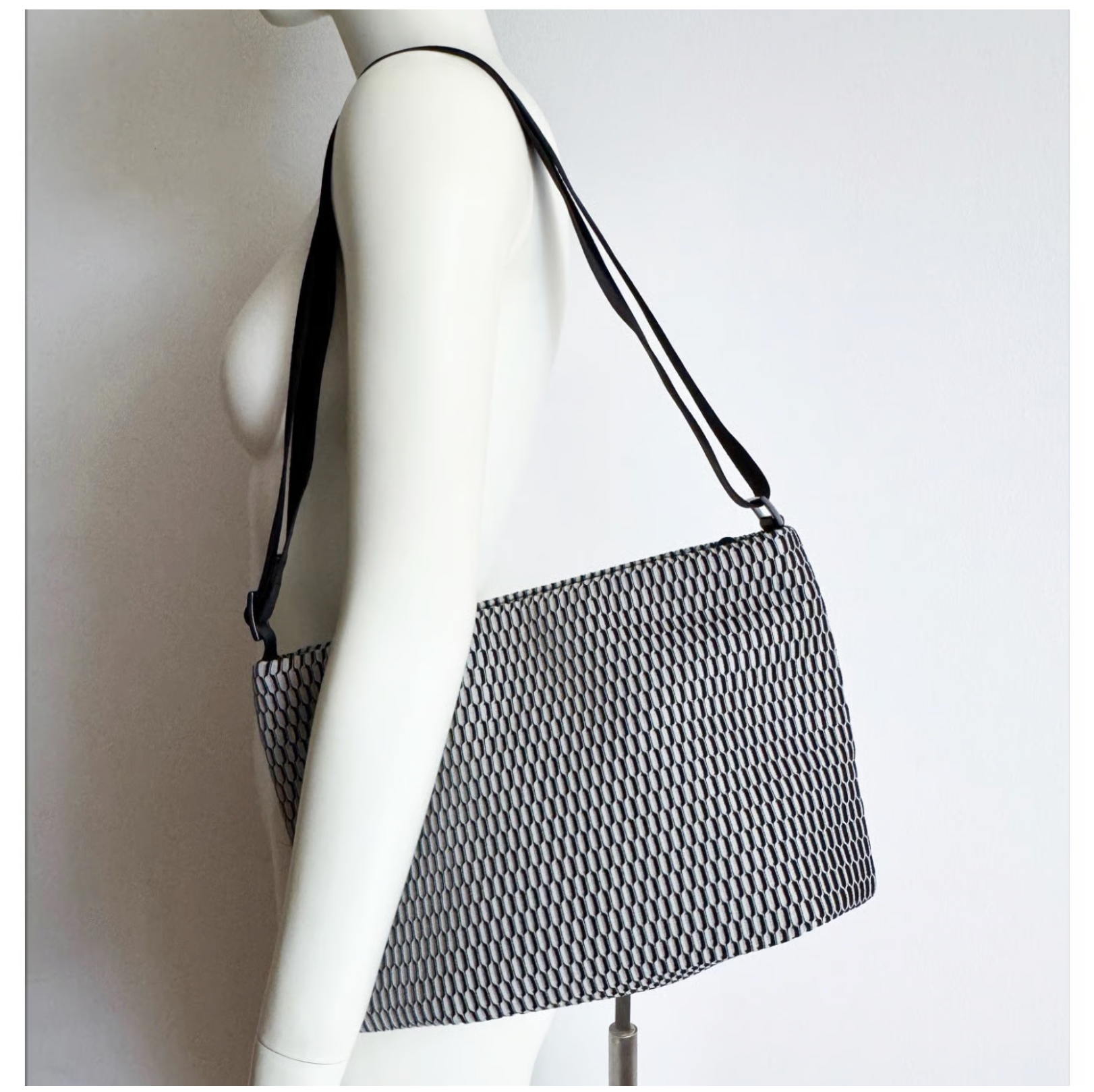 Acrylic Large Pochette DEEP in Black and White Mesh - Big Bag NY