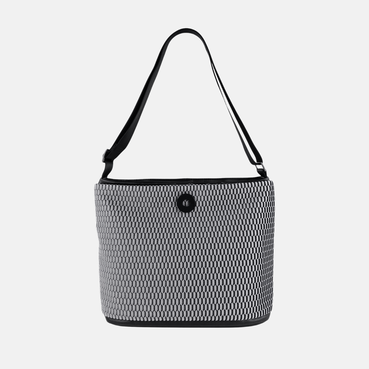 Acrylic Pocket Shoulder Bag Deep in White Black Mesh - Big Bag NY