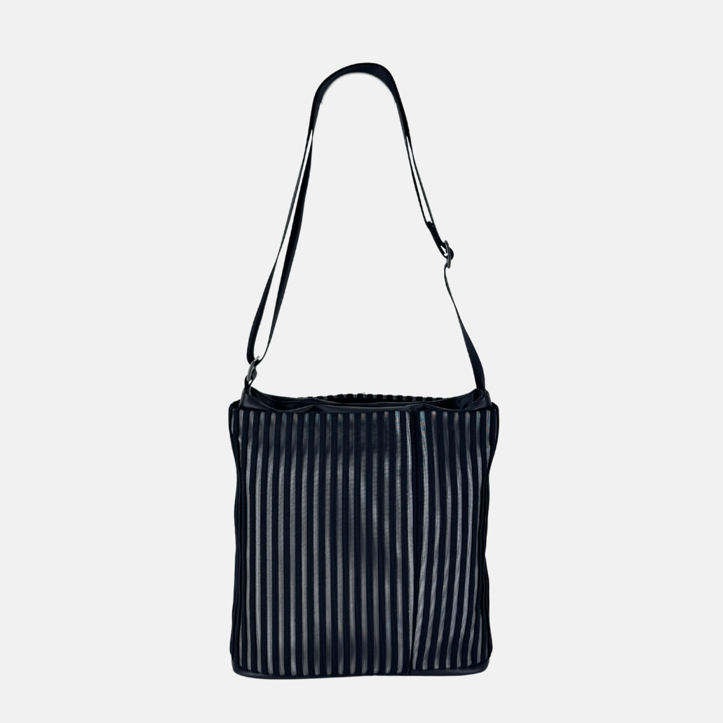 Acrylic Pocket Shoulder SD Bag in Black and White LINE - Big Bag NY