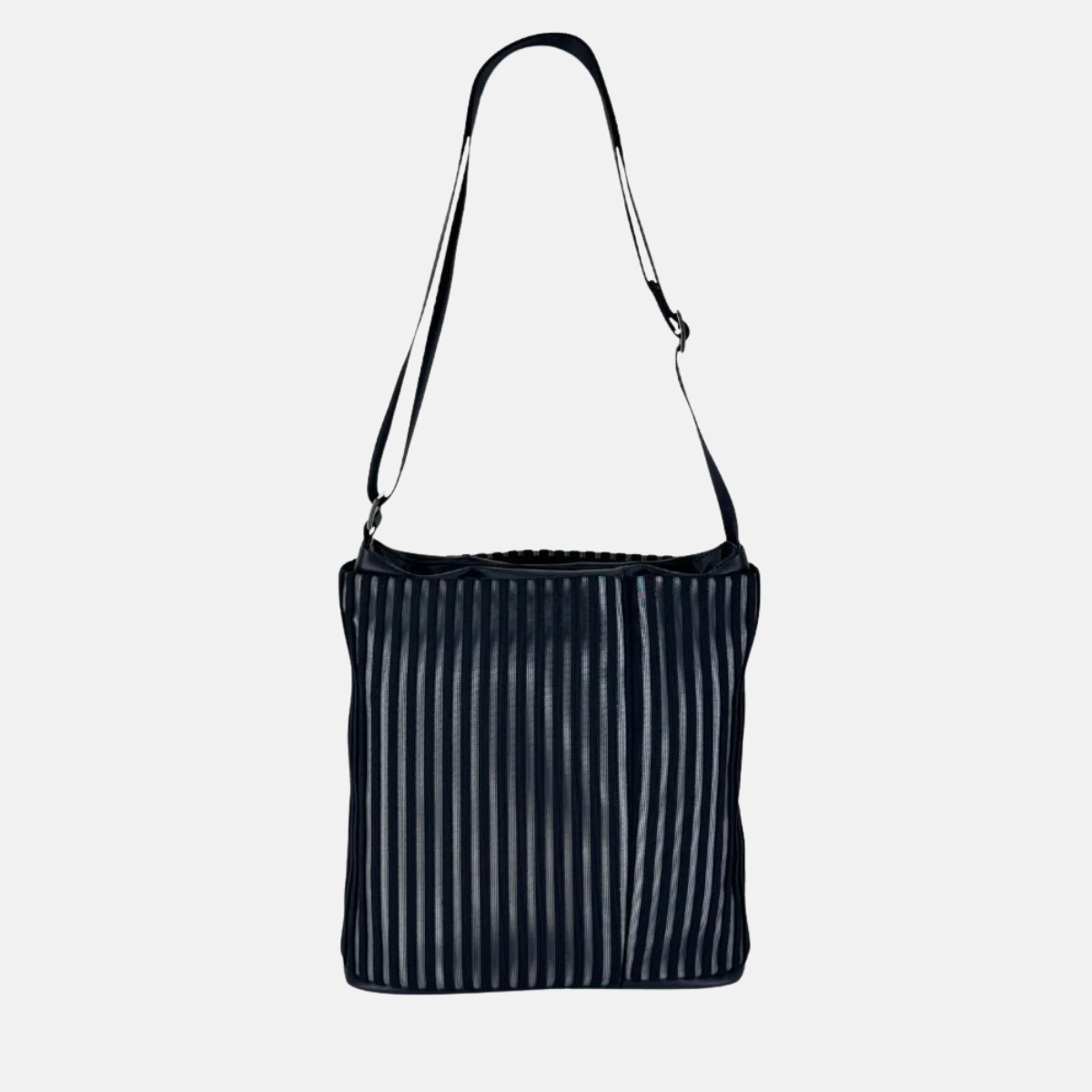 Acrylic Pocket Shoulder SD Bag in Black and White LINE - Big Bag NY