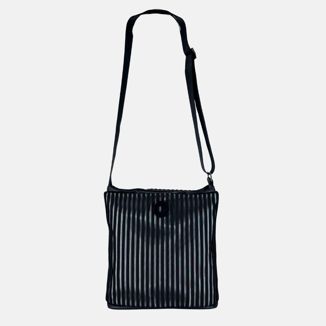 Acrylic Pocket Shoulder SD Bag in Black and White LINE - Big Bag NY