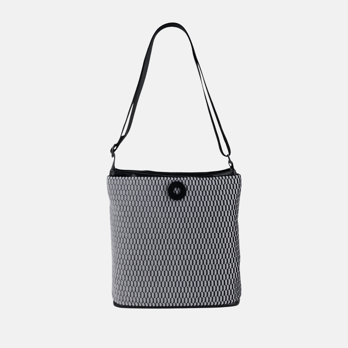 Acrylic Pocket Shoulder SD Bag in Black and White Mesh -Big Bag NY