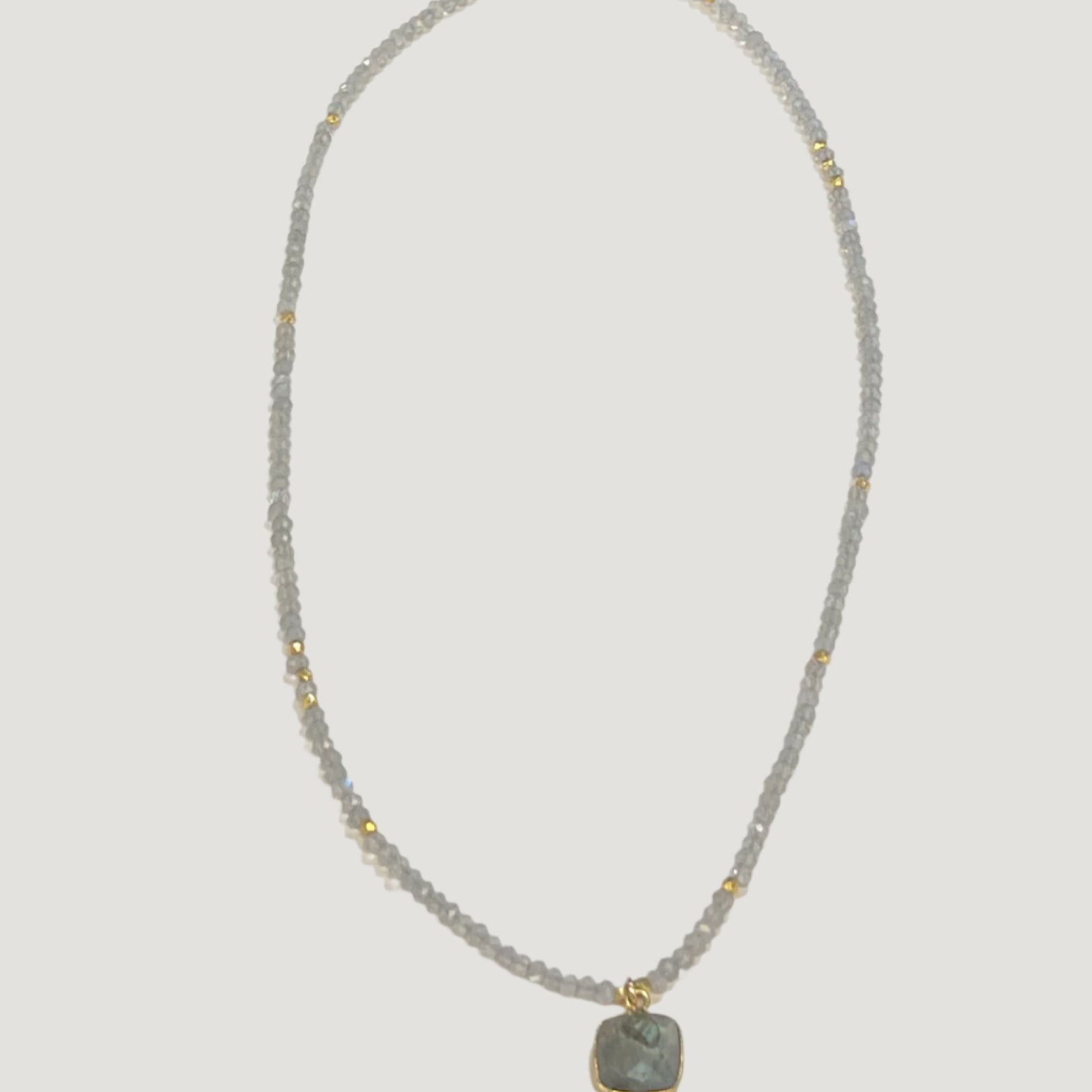 Alicia Von Fleteren Labradorite beaded Chain with labradorite and blue topaz pendant