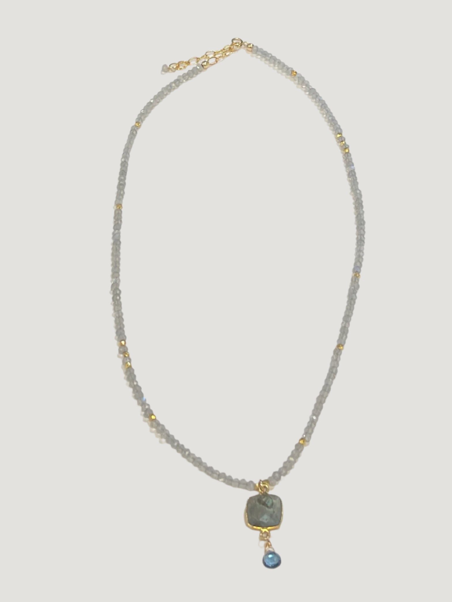 Alicia Von Fleteren Labradorite beaded Chain with labradorite and blue topaz pendant