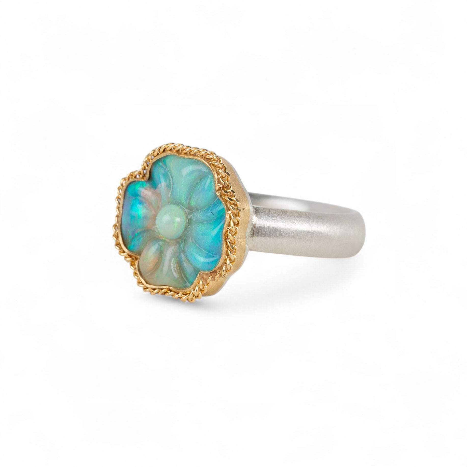Amali Carved Flower Ethiopian Opal Ring - Big Bag NY