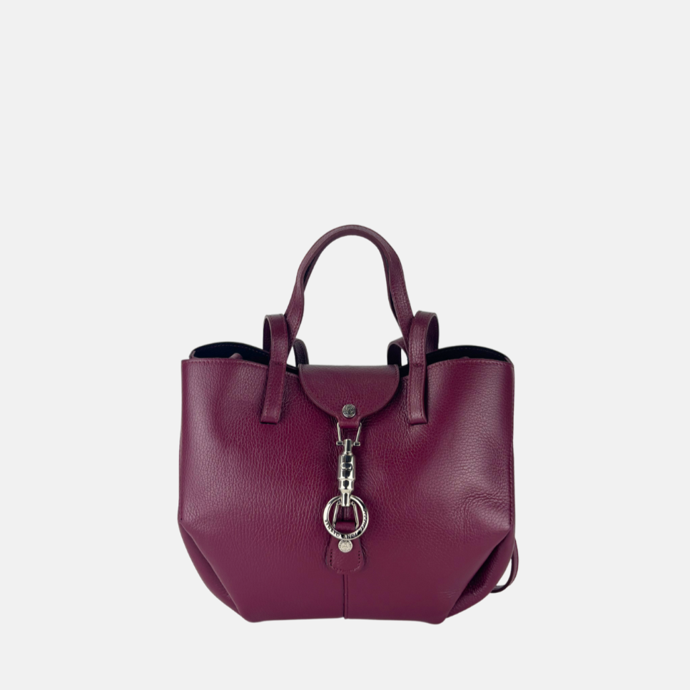 Angi Venezia Double Handle Medium Tote with Flap Lock wine - Big Bag NY