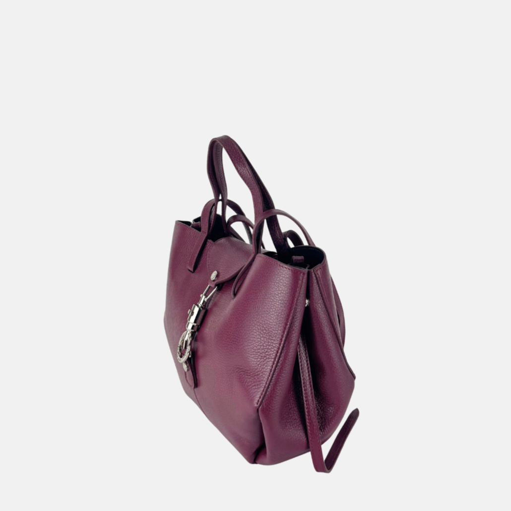 Angi Venezia Double Handle Medium Tote with Flap Lock wine - Big Bag NY