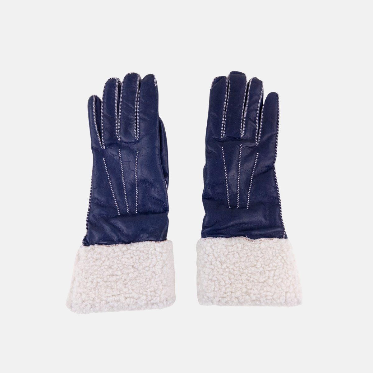 Artigiano Del Guanto Leather Glove with Contrast Shearling Cuff in Navy - Big Bag NY
