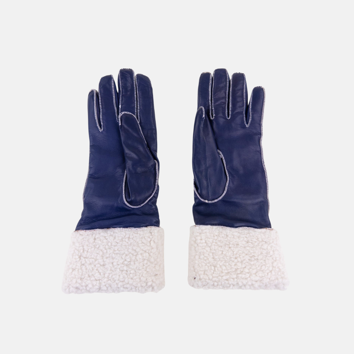 Artigiano Del Guanto Leather Glove with Contrast Shearling Cuff in Navy - Big Bag NY