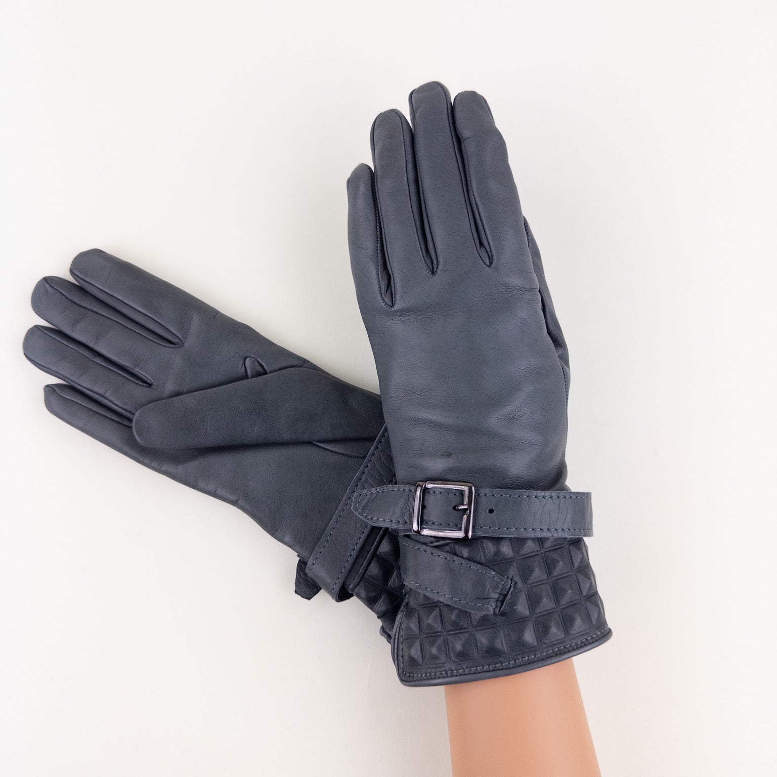 Artigiano Del Guanto Studded Leather Glove with Buckle in Grey - Big Bag NY