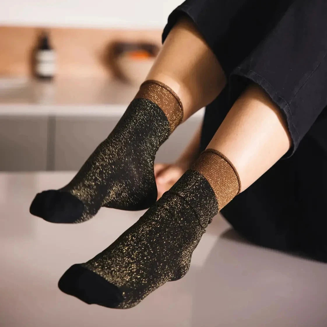 Atelier St Eustache Madison Socks in Black and Gold - Big Bag NY