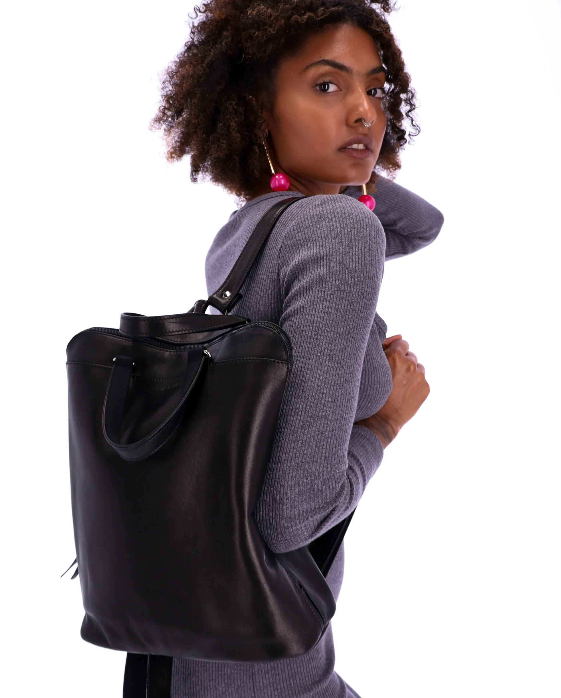 Ateliers Foures Large ANDROMEDE Leather Backpack in Black- Big Bag NY