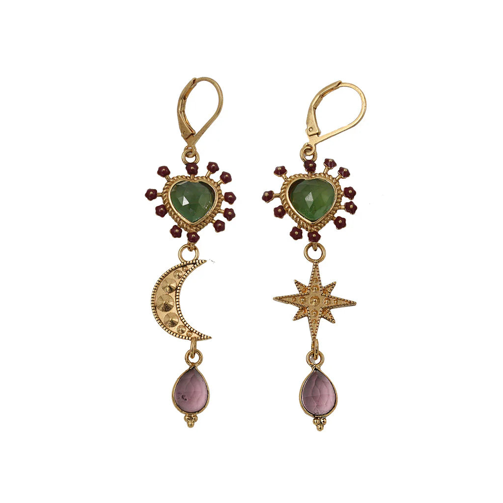 LA2L LUNA Asymmetrical Serpentine and Amethyst Drop Earrings - Big Bag NY