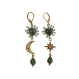 LA2L LUNA Asymmetrical Blue Tourmaline and Serpentine Drop Earrings - Big Bag NY