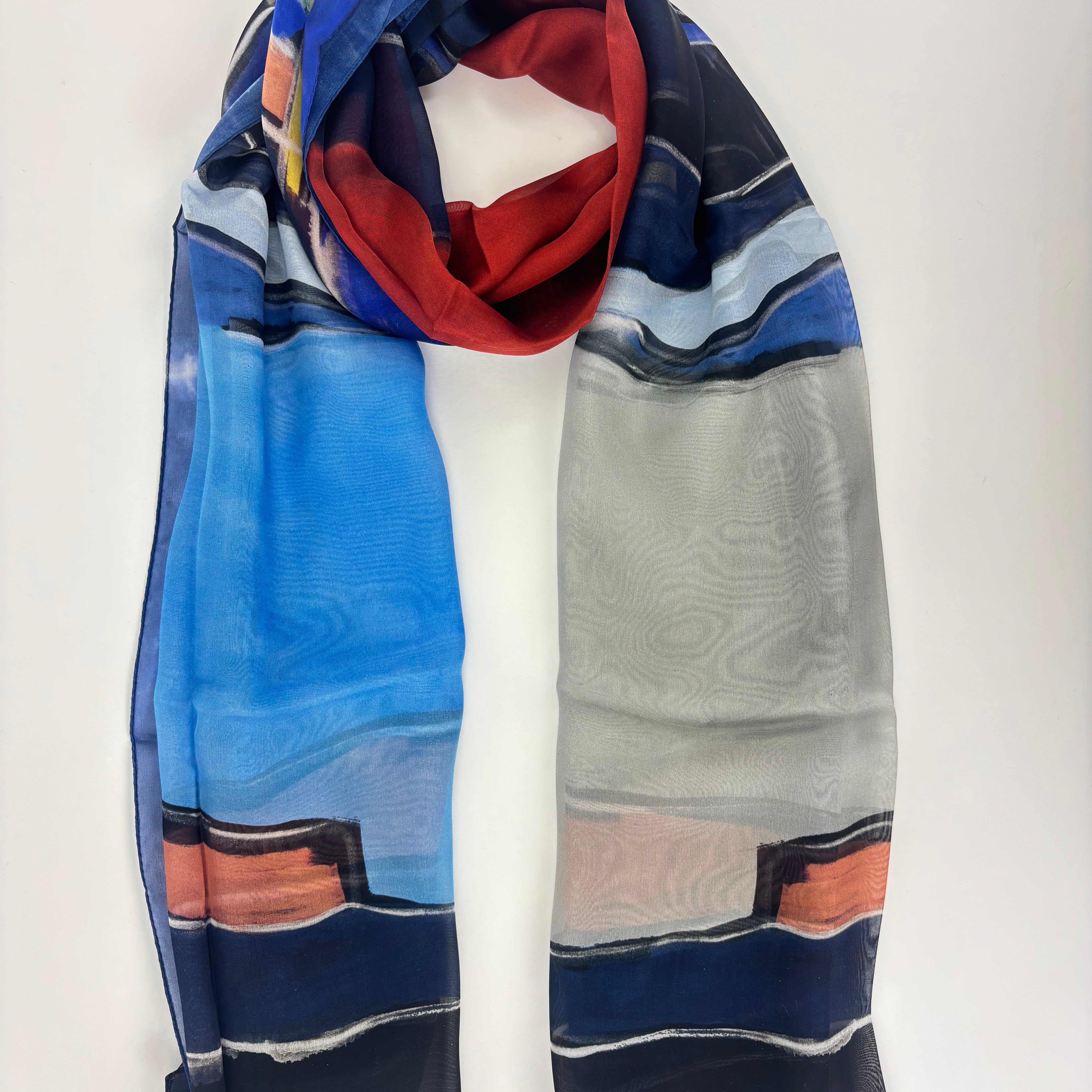 Barbieri Abstract Painting Silk Scarf Blue - Big Bag NY