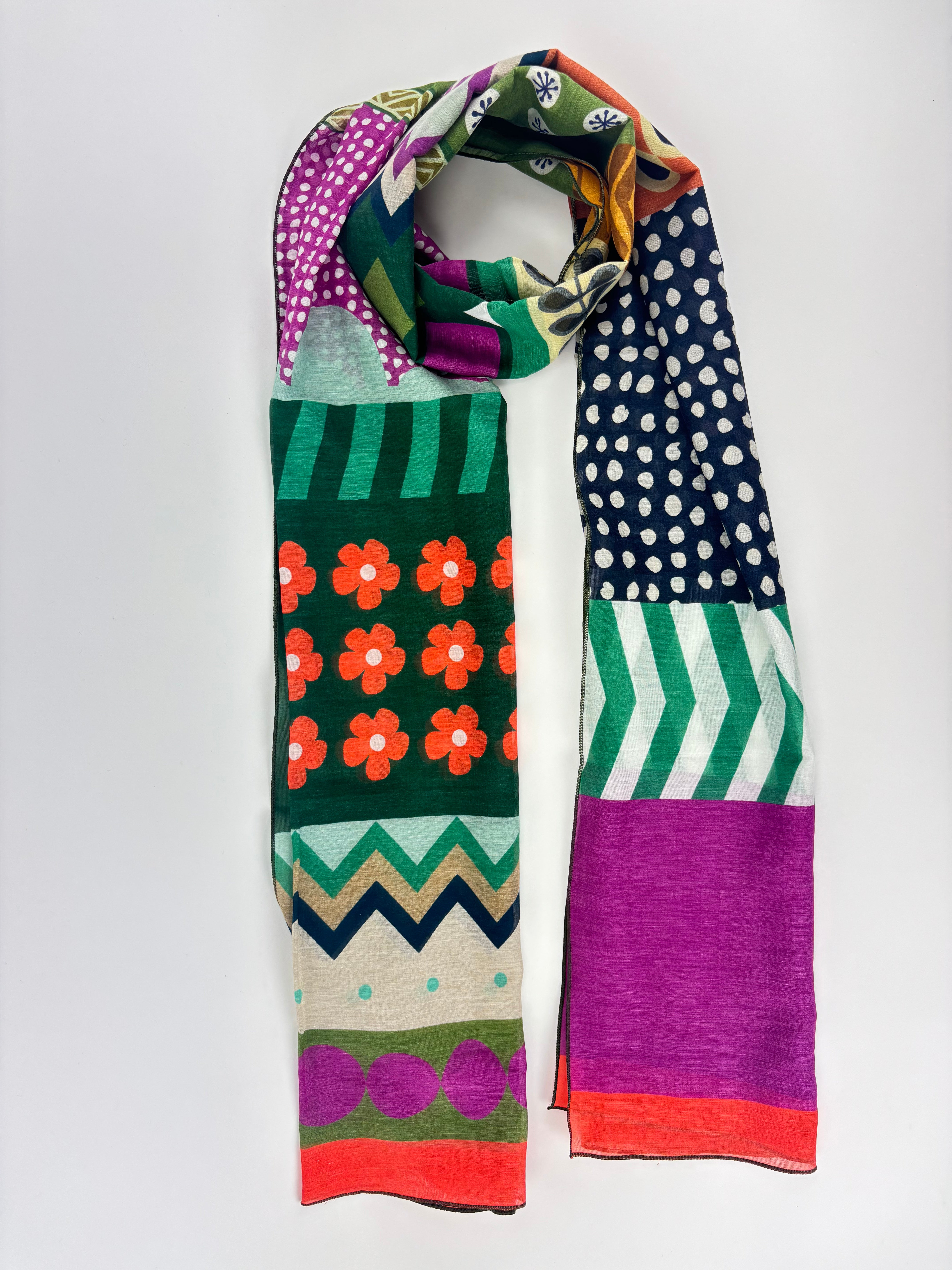 Barbieri Chevron Dot Silk Scarf Fuschia Orange - Big Bag NY 