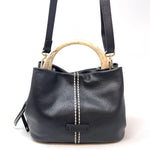 Plinio Visona Tortoise Handle Contrast Stitch Handbag Black - Big Bag NYPV-25221-NERO - Big Bag NY 2