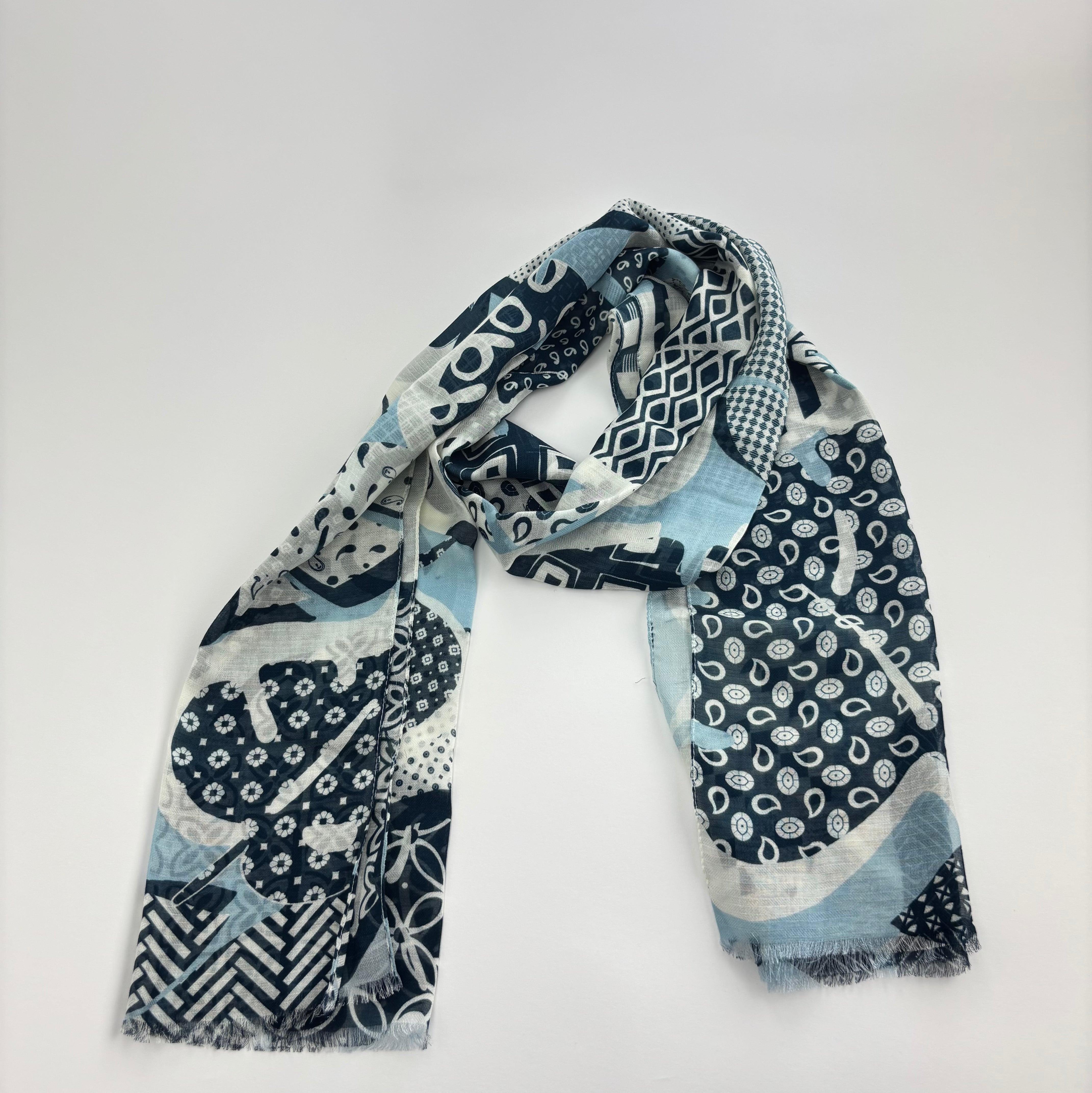 Blue and White Mixed Patterns Scarf - Big Bag NY