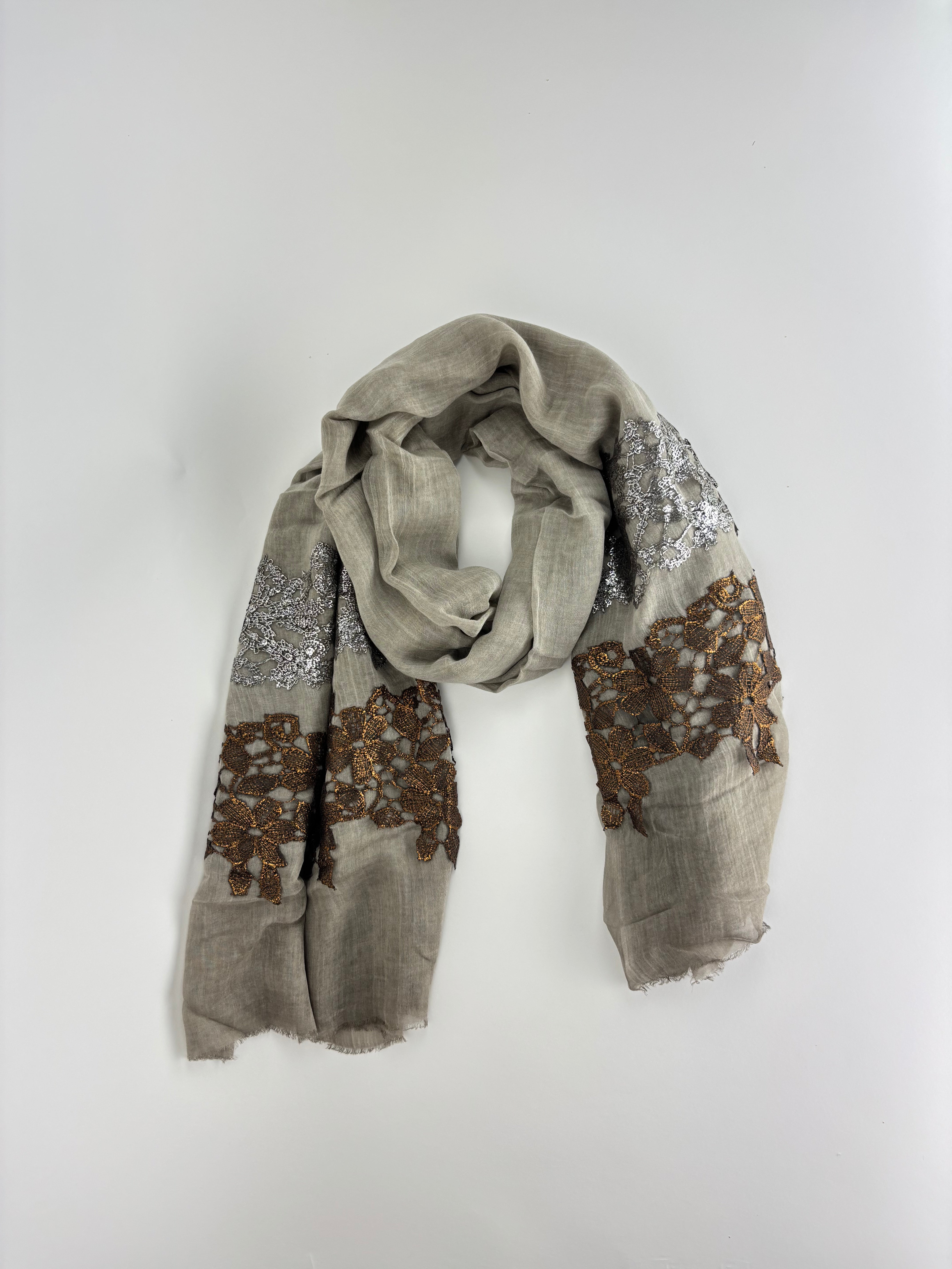 Bronze and Gunmetal Modal Lace Scarf - Big Bag NY