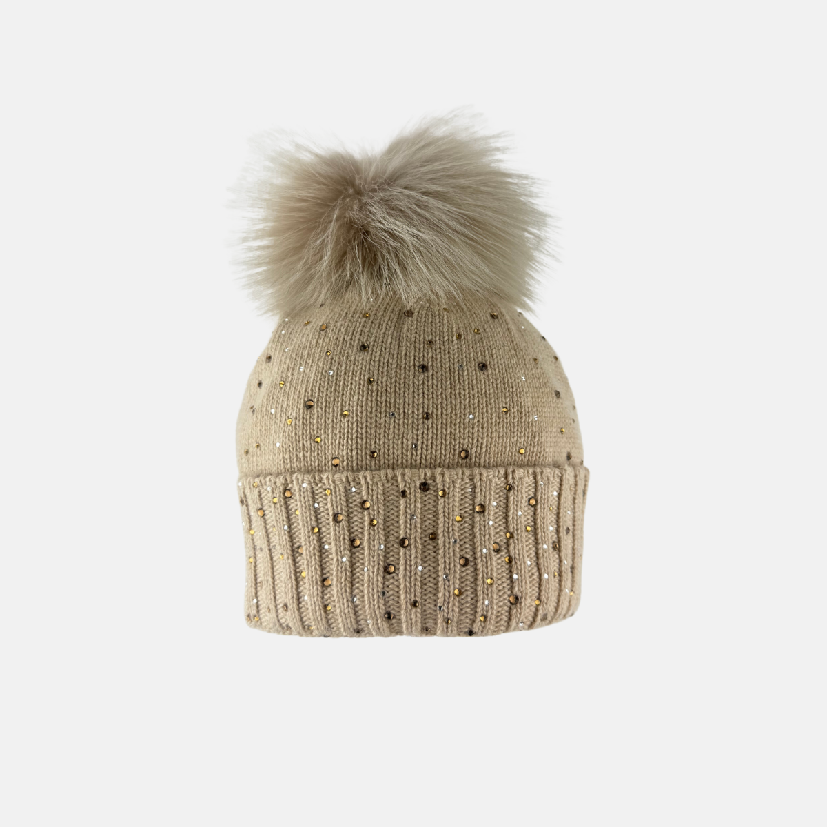 Bruno Carlo Crystal Cashmere and Merino Wool Beanie in Beige
