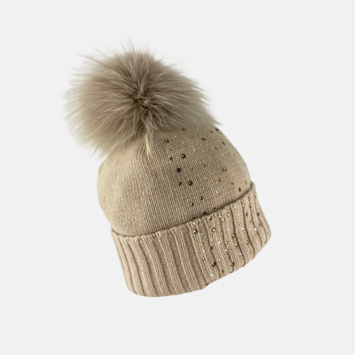 Bruno Carlo Crystal Cashmere and Merino Wool Beanie in Beige - Big Bag NY