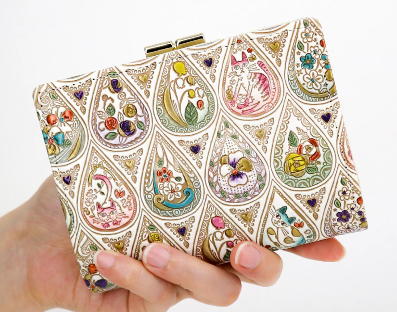Bunkoya Oozeki Flowers and Cats Billfold with Clasp5 - Big Bag NY