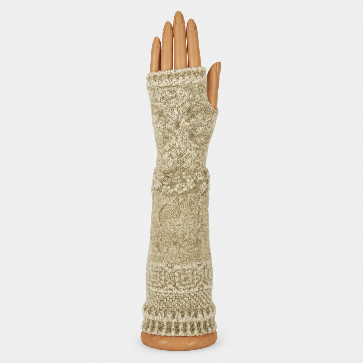 Butapana Fingerless Armwarmer Wool Glove in Ivory Beige