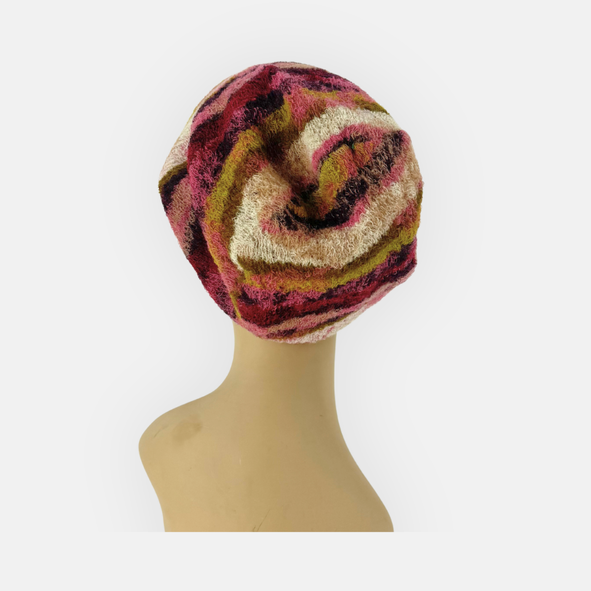 Butapana Oversized Printed Wool Beret Beanie in Multi Pink - Big Bag NY