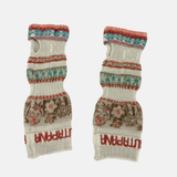 Butapana Printed Long Fingerless Armwarmer Wool Glove in Ivory Beige - Big Bag NY