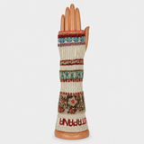 Butapana Printed Long Fingerless Armwarmer Wool Glove in Ivory Beige - Big Bag NY