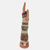 Butapana Printed Long Fingerless Armwarmer Wool Glove in Ivory Beige - Big Bag NY