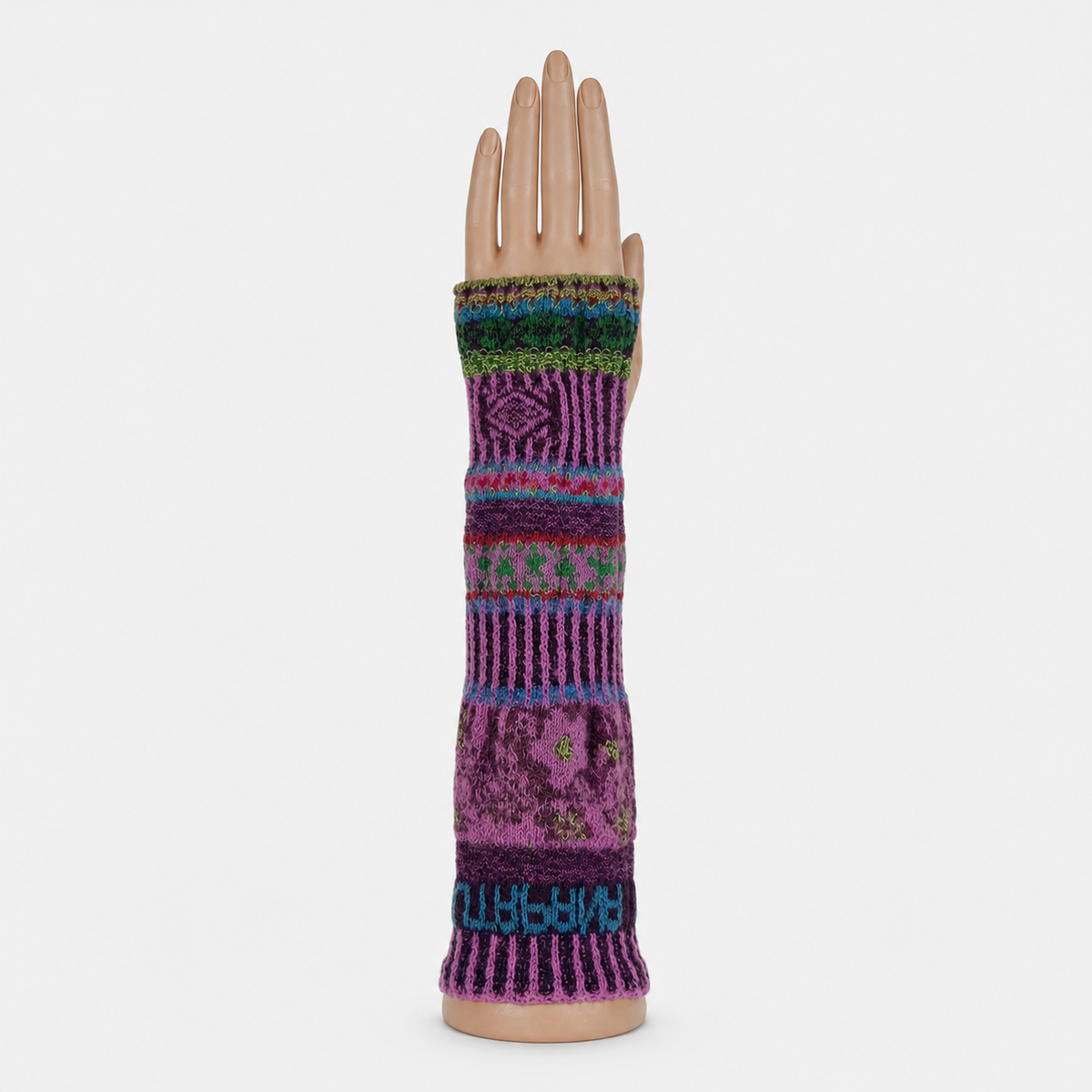 Butapana Printed Long Fingerless Armwarmer Wool Glove in Purple - Big Bag NY
