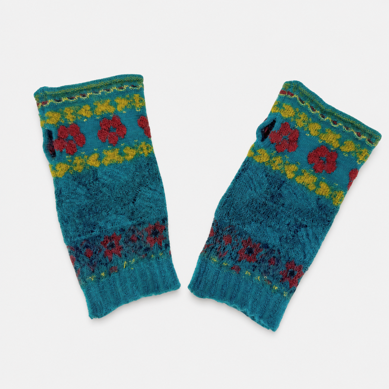 Butapana Short Fingerless Wool Glove in Teal Blue - Big Bag NY