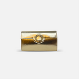 Crystal Clasp Clutch in Leather