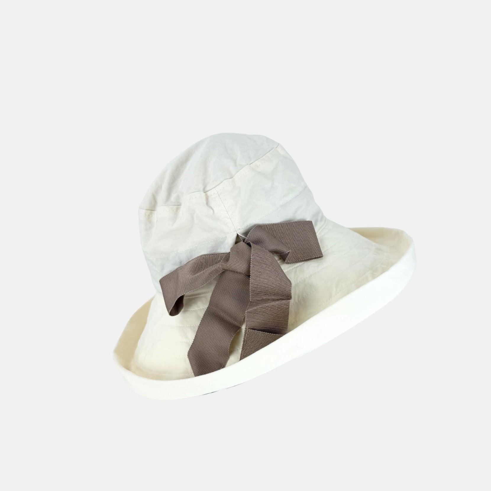 CA4LA Laundry Ribbon Wide Brim Foldable Floppy Hat White -Big Bag NY