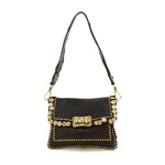 Campomaggi AGNESE Studded Coins Shoulder Bag in Dark Brown - BIG BAG NY